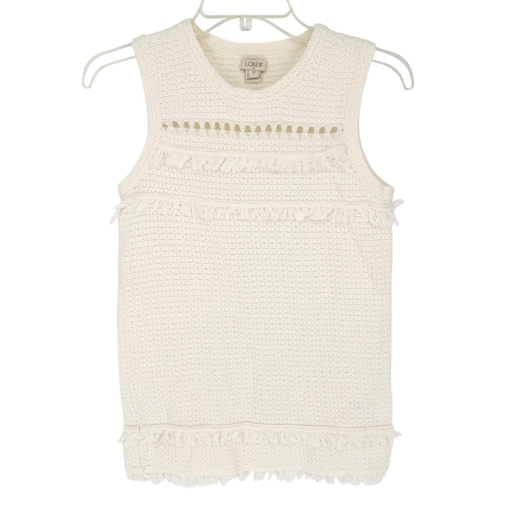 J. Crew Factory Knit Fringe Sweater-Tank Ivory Size XS Preppy Office Resortwear - Picture 2 of 8